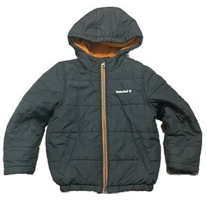 TIMBERLAND Kids Boys Fleece Puffer Jacket Hooded Black Orange TODDLER Large Sz 6